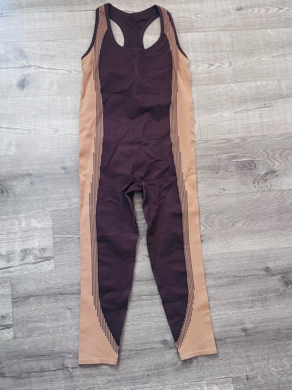 Fabletics Seamless Fusion Racerback 7/8 Jumpsuit — Brown — Size Medium